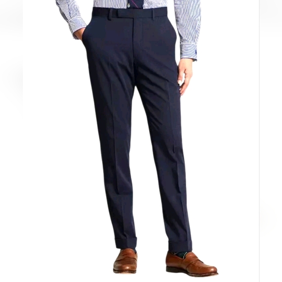 Polo Ralph Lauren Men Pants Size 35 Navy Blue Suit Trouser Unhemmed New